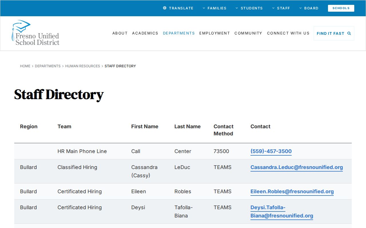 Fresno County people directories Fresno Unified staff directory
